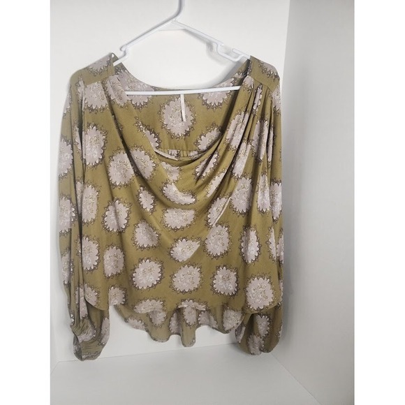 Free People sz S Cowling Around Blouse goldenrod combo boho top Floral - Picture 1 of 9